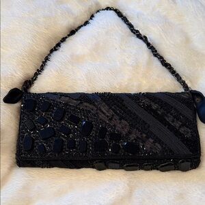 Chico's Elegant Black Beaded Clutch